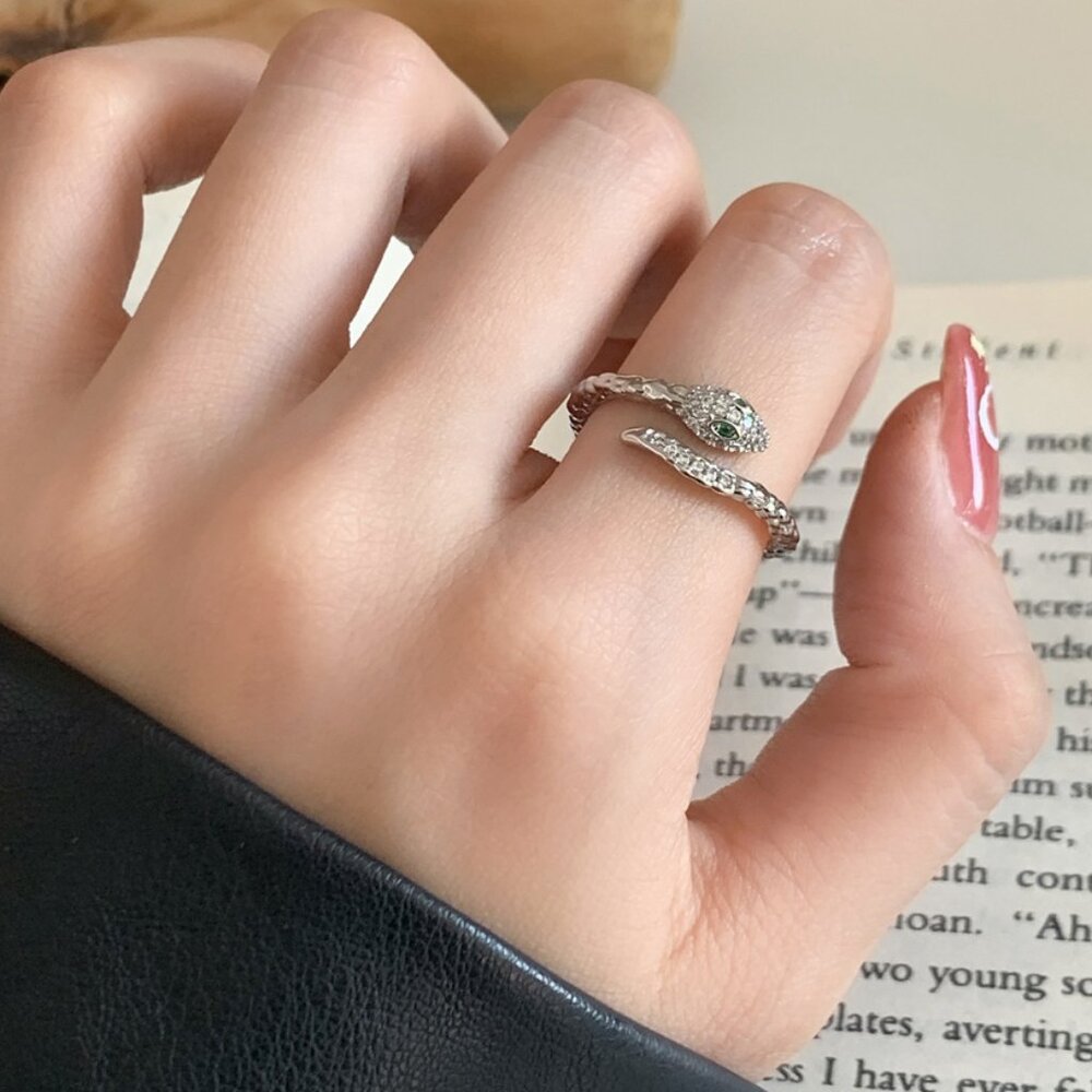 3/$35 Silver Toned Snake Ring with Sparkly CZ Crystals Copper Base Adjustable